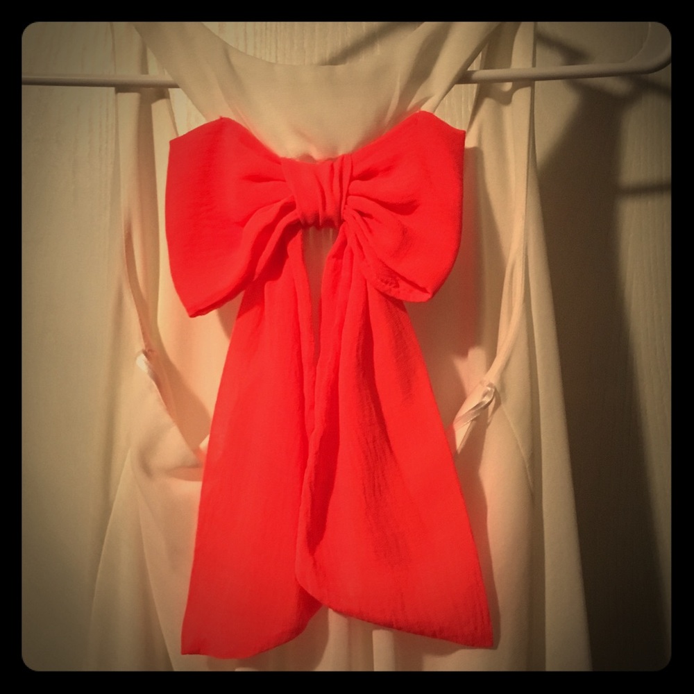 White razorback dress with neon bow on the back❤️